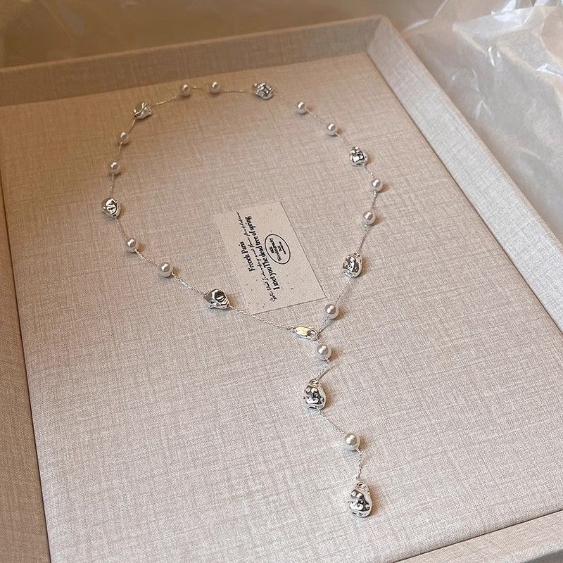 ORIA Sterling silver & pearl STARS necklace.