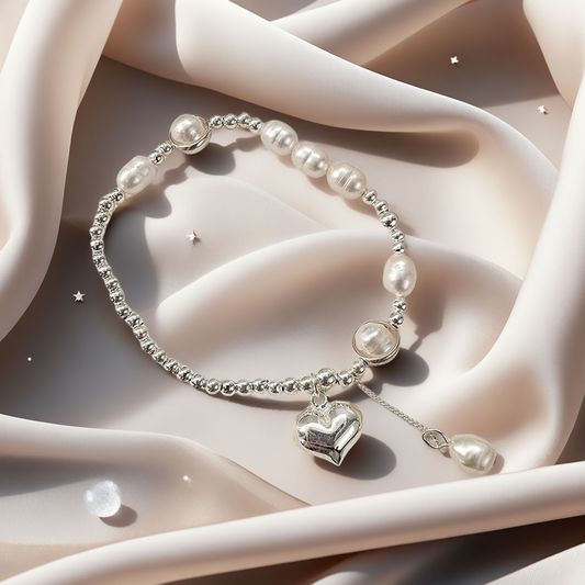 ORIA Sterling Silver & Pearl Heart Necklace