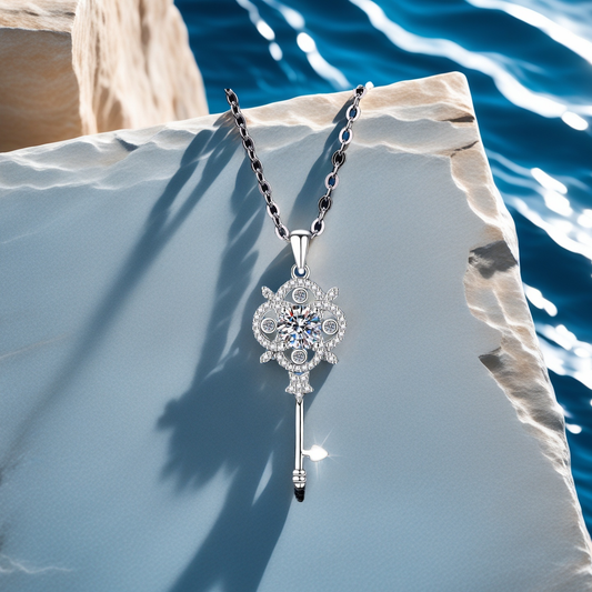 ORIA Sterling Silver & Diamond Key Pendant Necklace